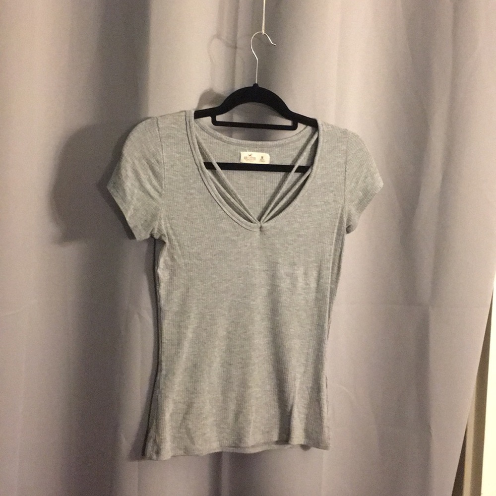 Gray Heather Ribbed Top with Strappy Details